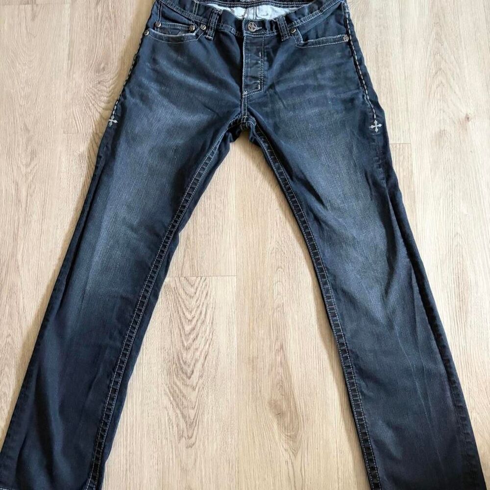 Affliction Men's Ace Black Premium Dark Denim Jeans Size 33 x 32 - Picture 2 of 8